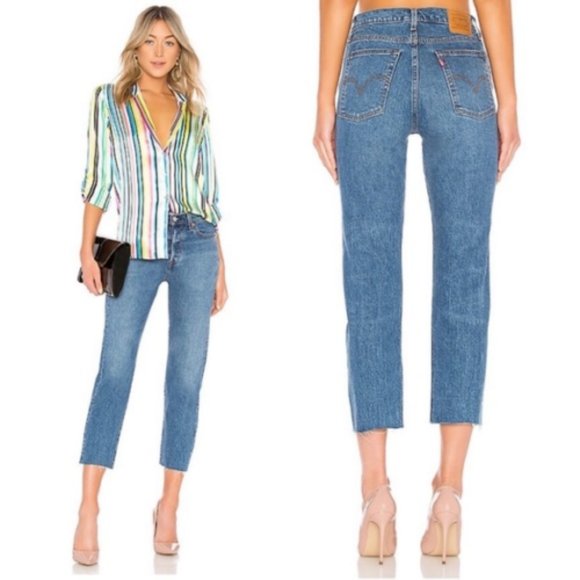 Levi's Premium Wedgie Straight Button Fly High Rise Crop Jeans Medium Wash 25 - Picture 2 of 12